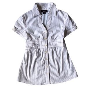 BCX Girl Blouse M White Pinstripe Black Silver